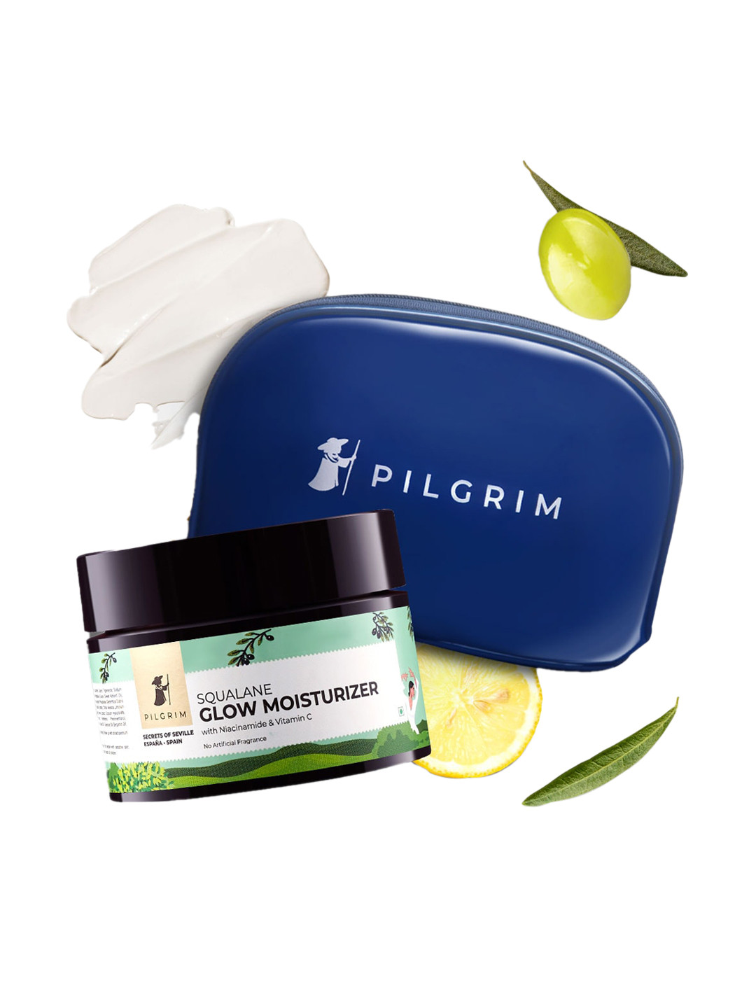 

Pilgrim Squalane Glow Moisturizer with Niacinamide & Vitamin C 50 g with Vanity Bag, Green
