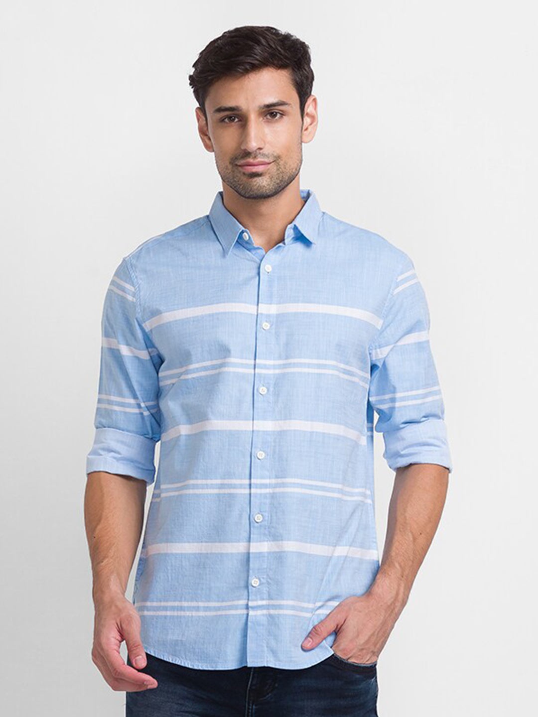 

Globus Men Blue Horizontal Stripes Striped Casual Shirt