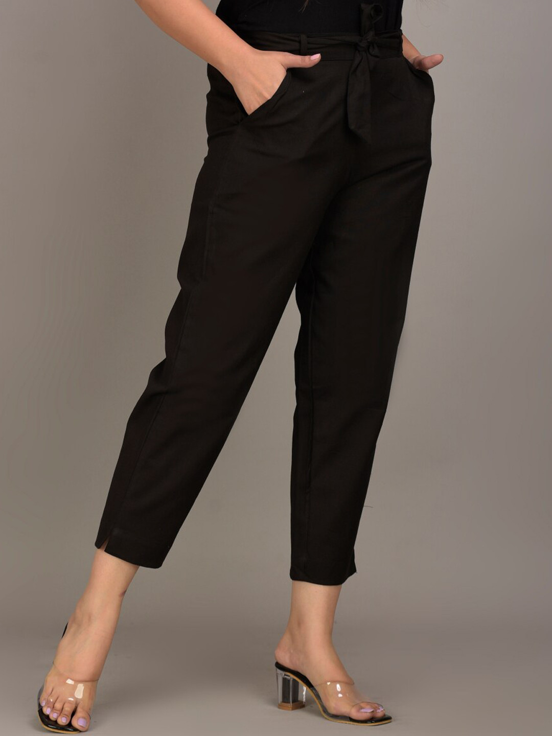 

IQRAAR Women Black Slim Fit Trousers