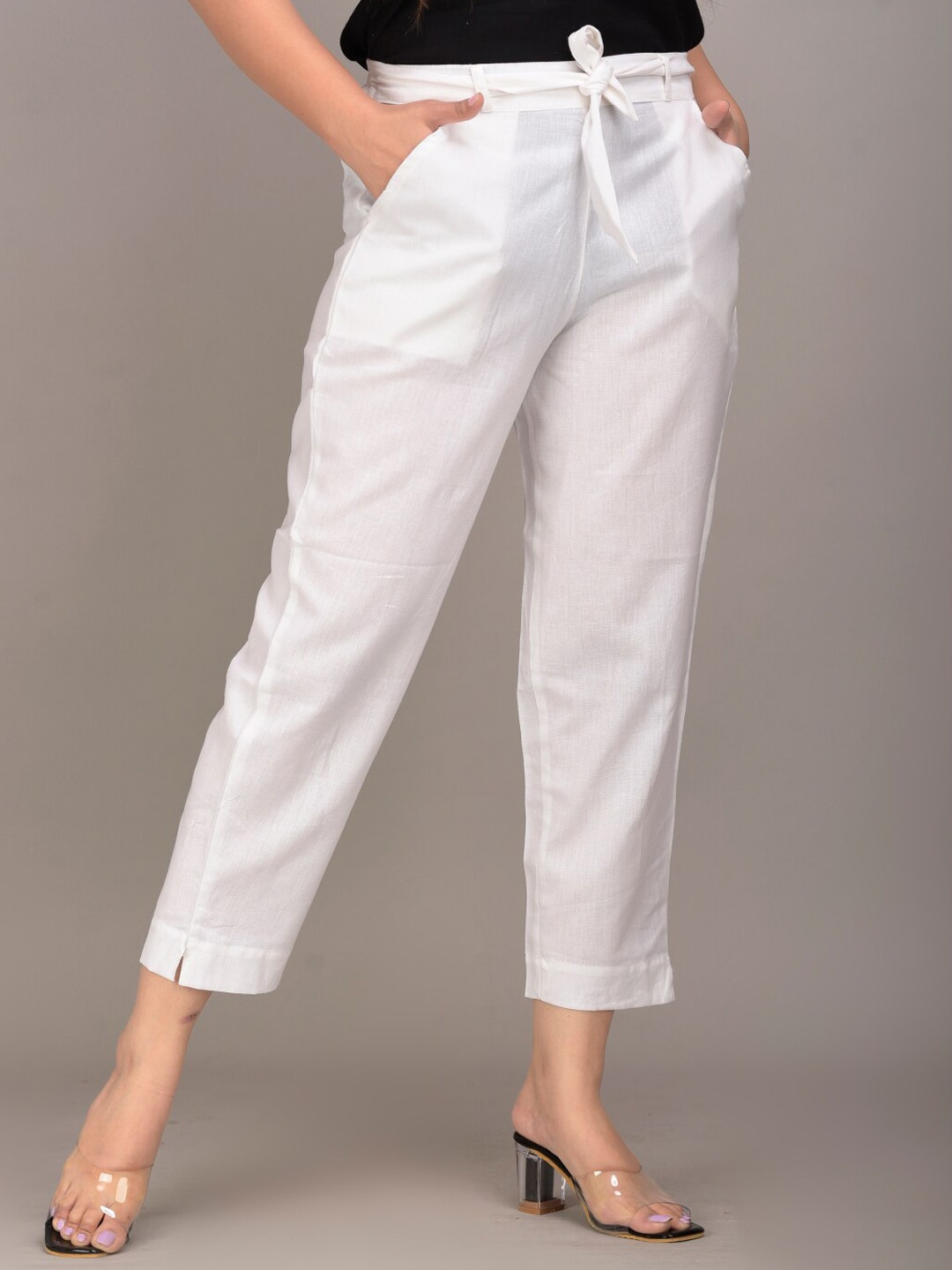 

IQRAAR Women White Slim Fit Trousers