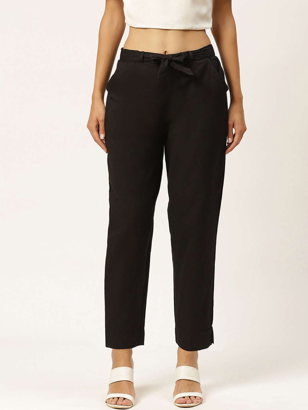 

IQRAAR Women Black Slim Fit Trousers