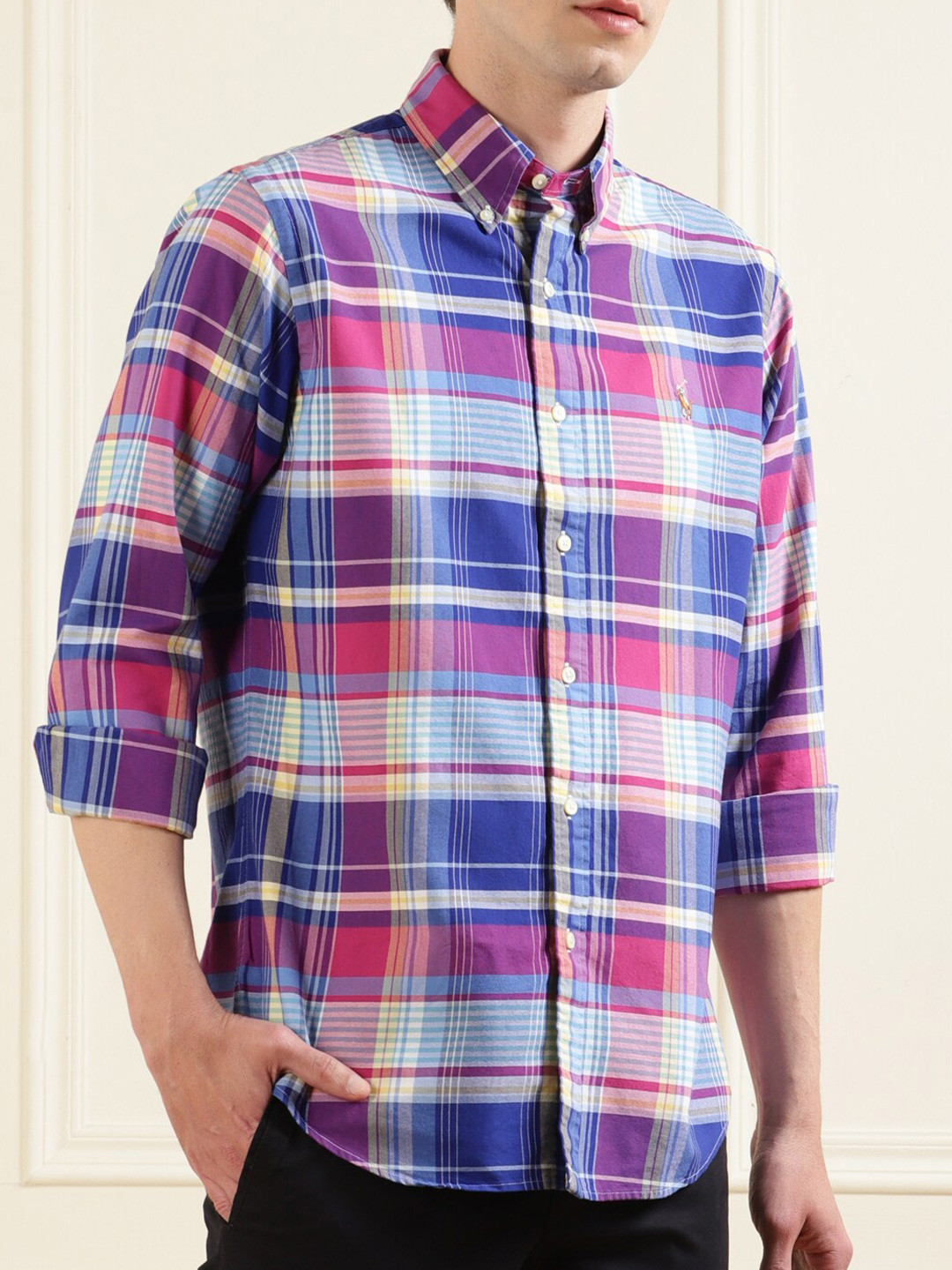 

Polo Ralph Lauren Men Blue & Red Tartan Checks Checked Casual Shirt