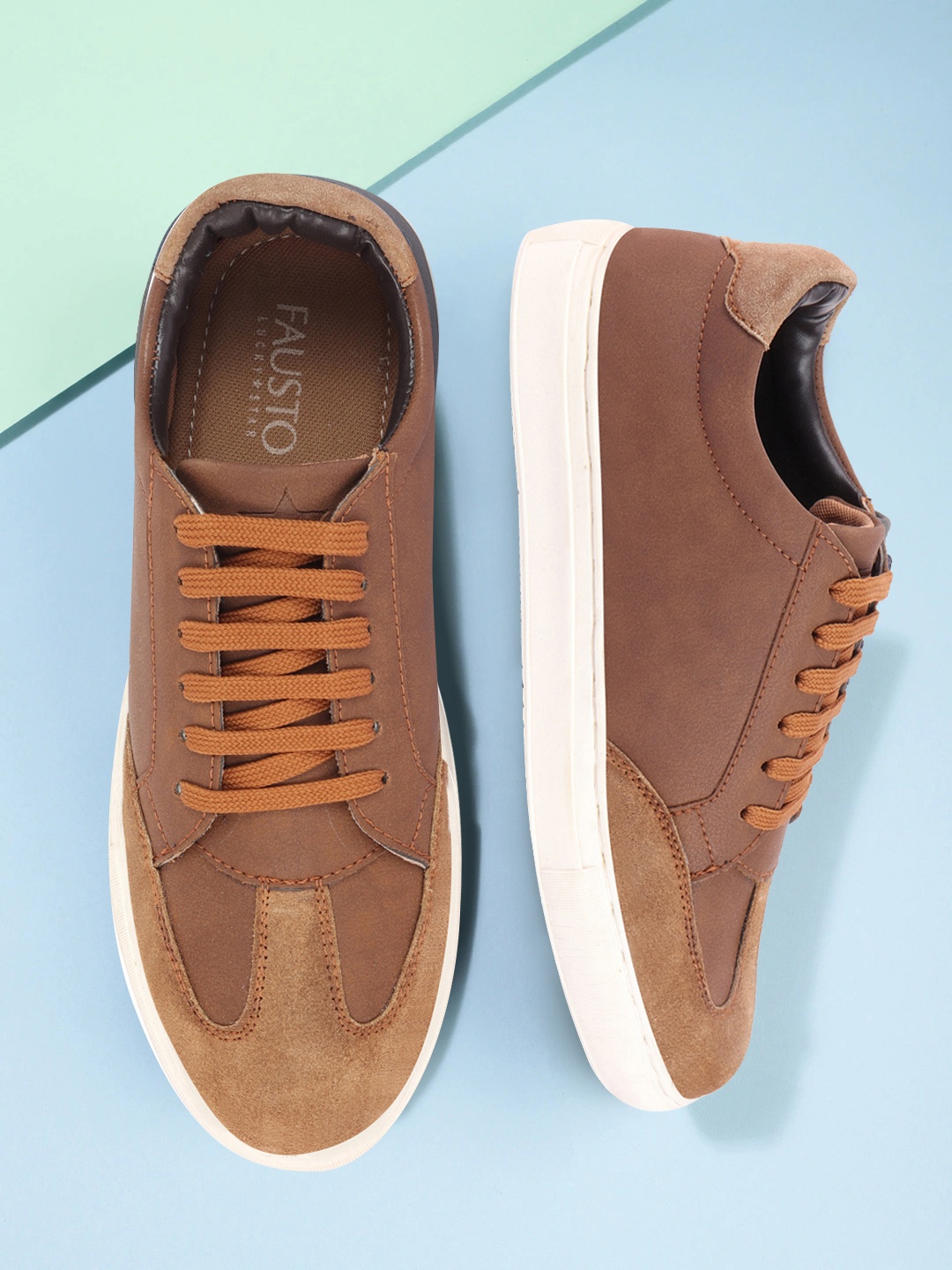 

FAUSTO Men Tan Colourblocked PU Slip-On Sneakers