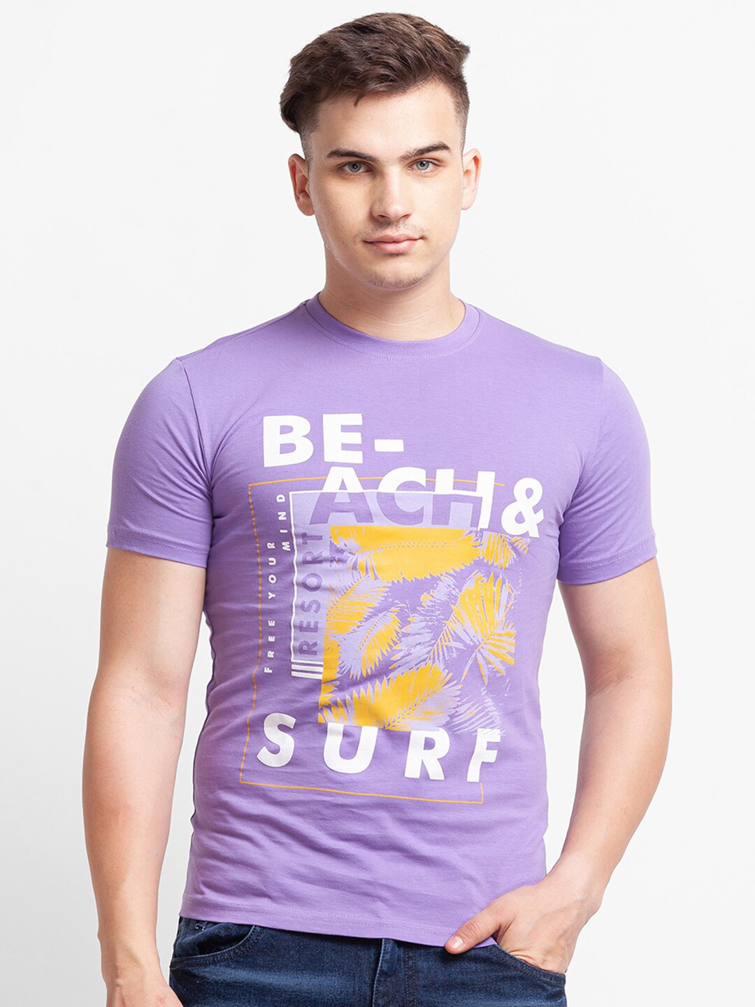 

Globus Men Lavender Typography Printed Slim Fit T-shirt
