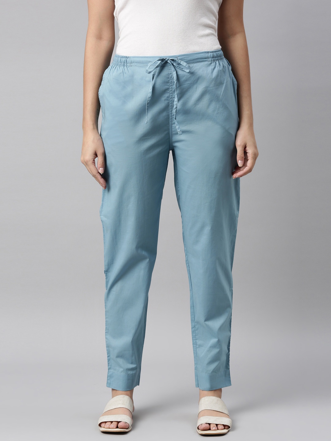 

Go Colors Women Blue Tapered Fit Trousers