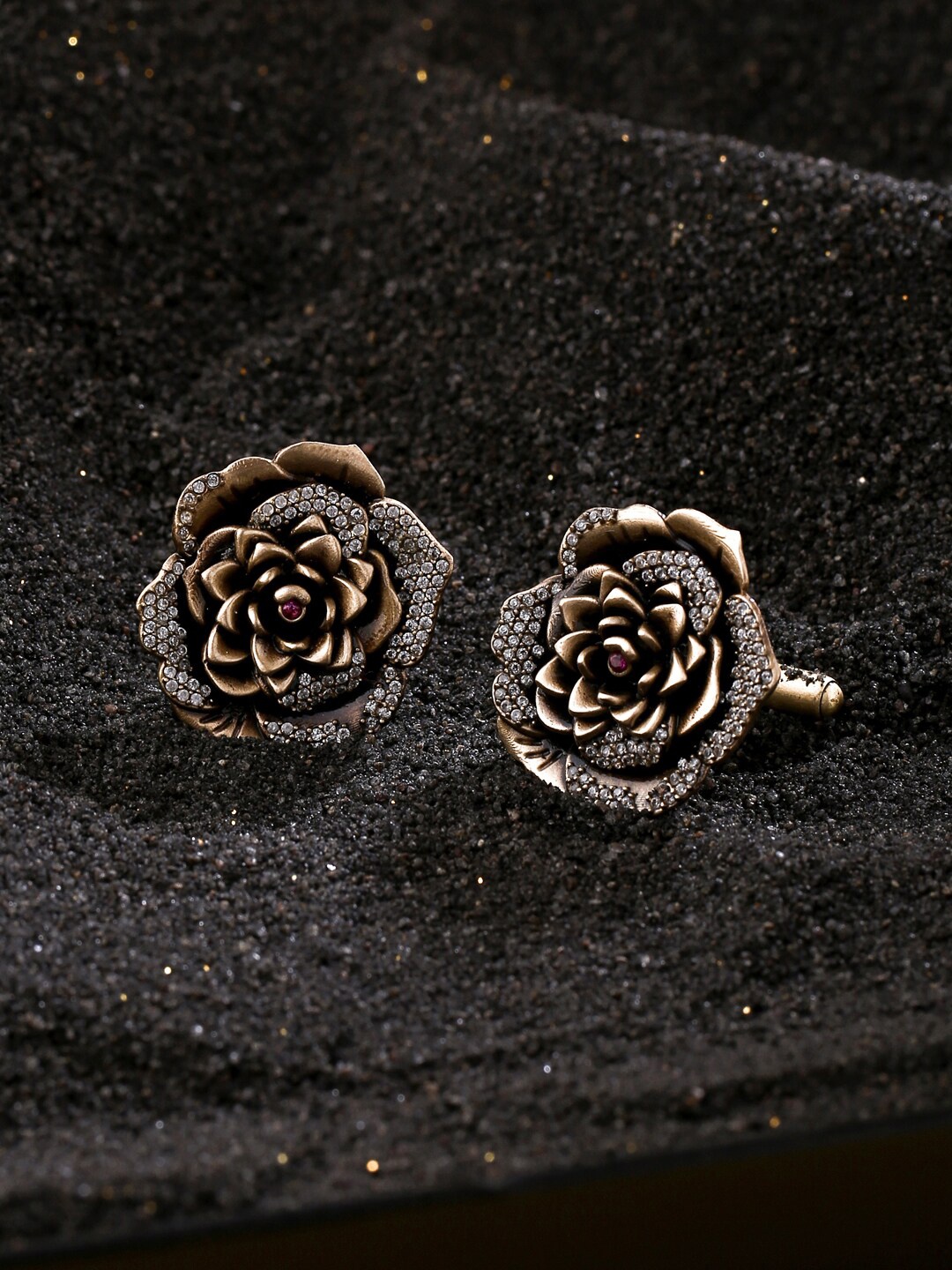 

COSA NOSTRAA Antique Gold-Toned Stone Studded Floral Cufflink