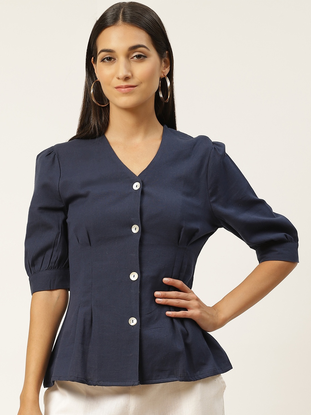 

IQRAAR Blue Shirt Style Top