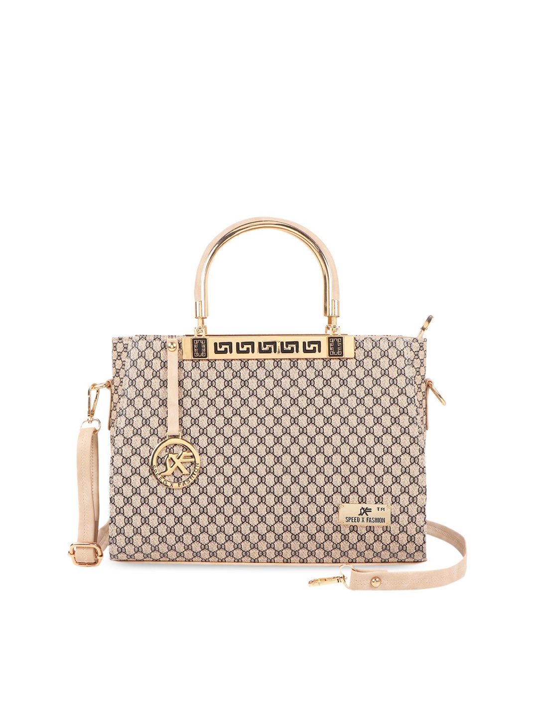 

SXF SPEED X FASHION Cream-Coloured PU Structured Handheld Bag with Cut Work