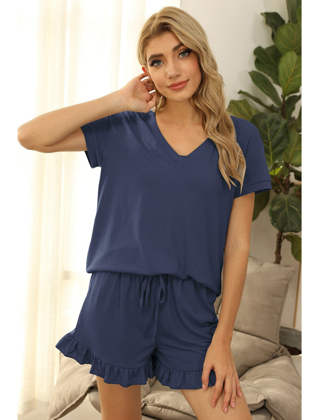 

BoStreet Women Navy Blue T-shirt with Shorts