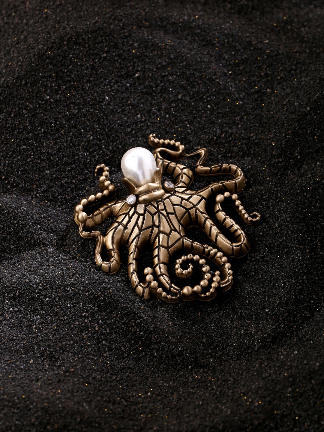 

COSA NOSTRAA Metallic Octopus Shaped Pearl Studded Brooch