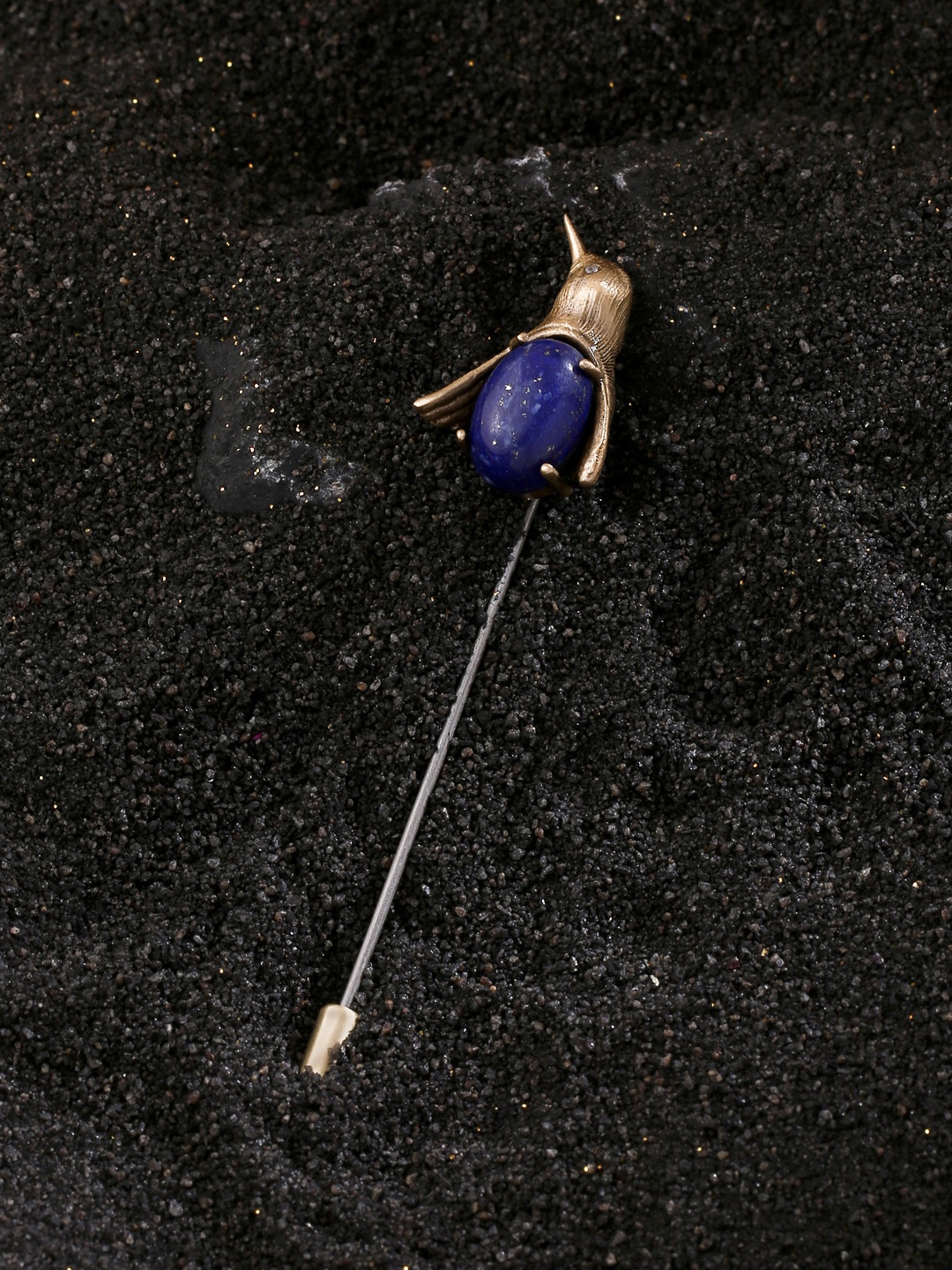 

COSA NOSTRAA Men Gold-Toned & Blue Cobalt Stone Penguin Brooch Pin