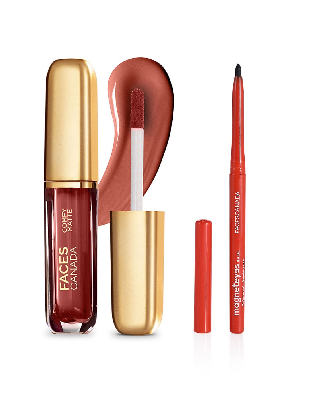 

FACES CANADA Set of Magneteyes Kajal - Black 01 & Comfy Matte Lip Color - For The Win 08, Brown