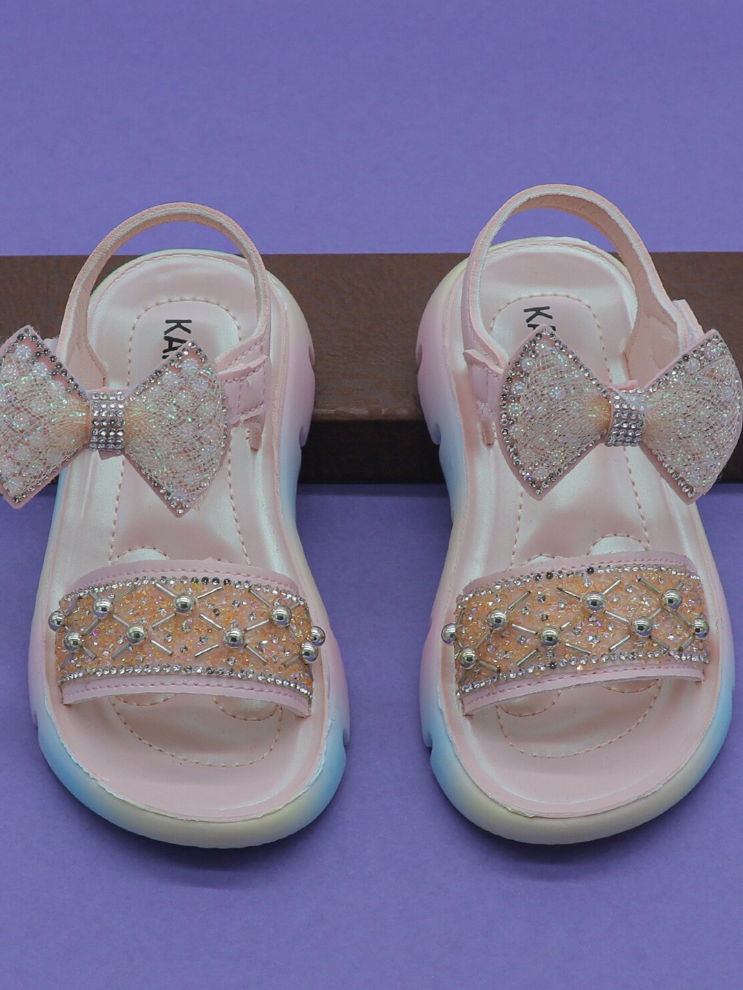 

FEETWELL SHOES Girls Pink Embellished Open Toe Flats
