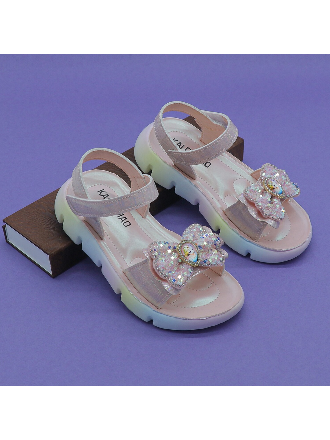 

FEETWELL SHOES Girls Pink Embellished Open Toe Flats