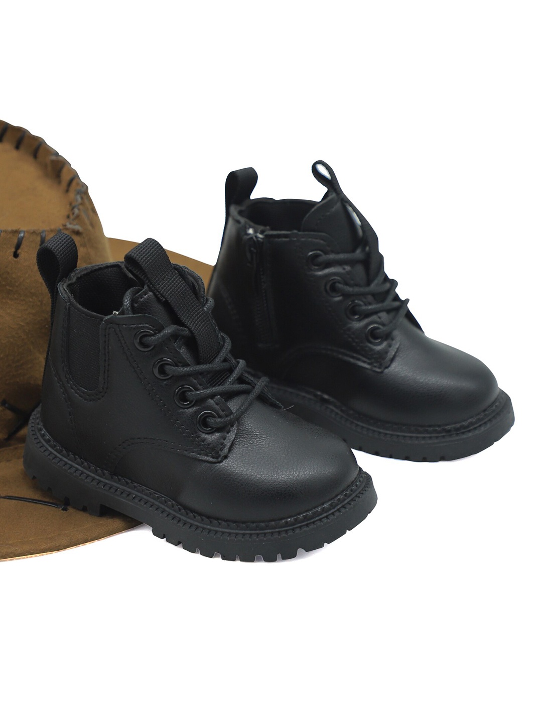 

FEETWELL SHOES Unisex Kids Black PU High-Top Fashion