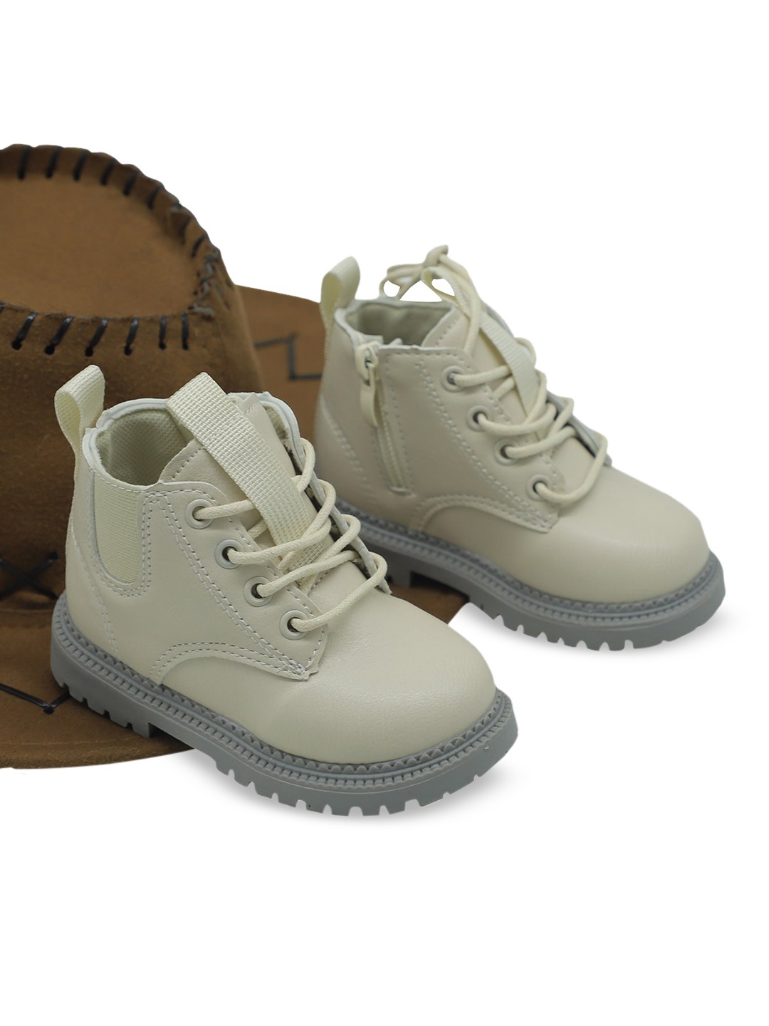 

FEETWELL SHOES Unisex Kids Beige Colourblocked PU High-Top Fashion