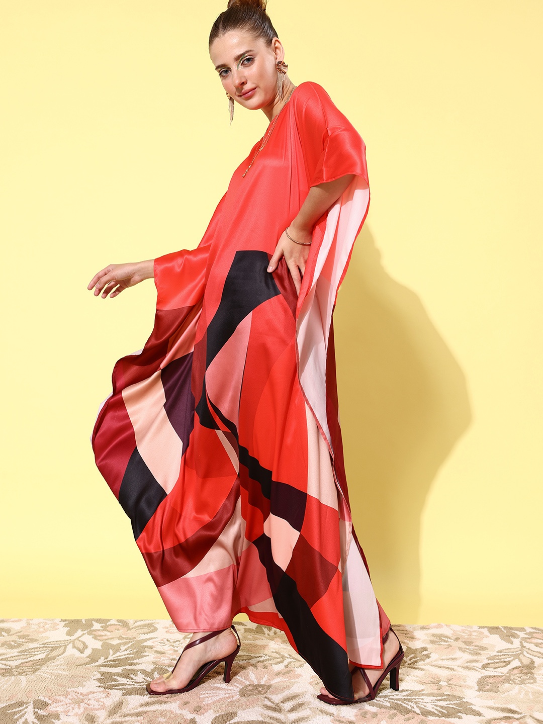 

StyleStone Women Deep Red Colourblocked New Age Kaftan Dress