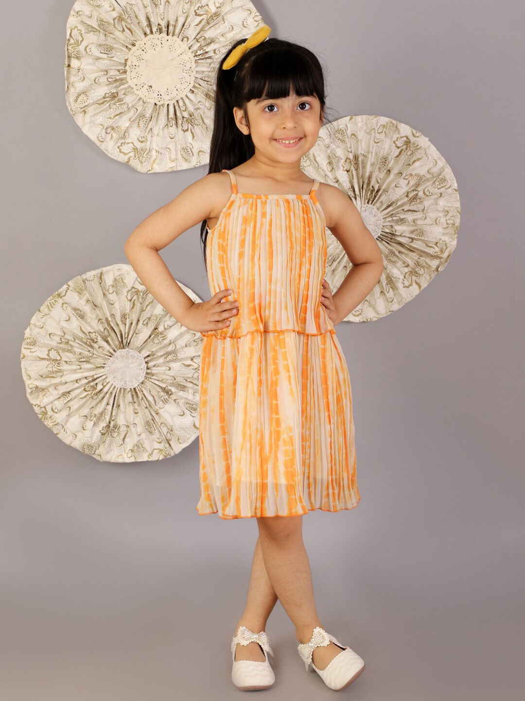 

LIL DRAMA Orange Striped Georgette Dress