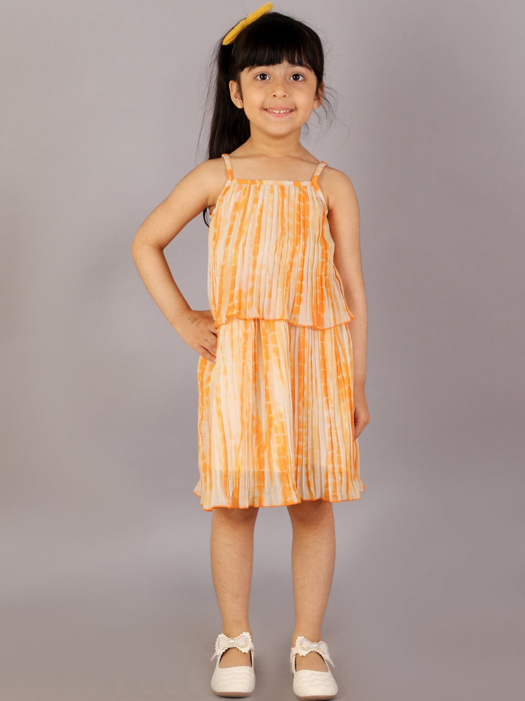 

LIL DRAMA Orange Striped Georgette Dress