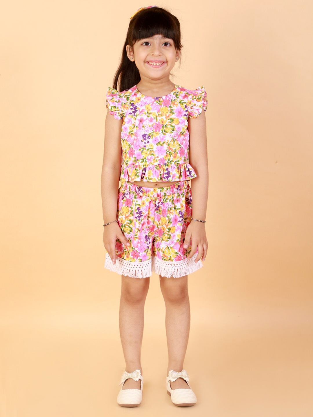 

LIL DRAMA Girls Multicoloured Printed Cotton Top with Shorts, Multi
