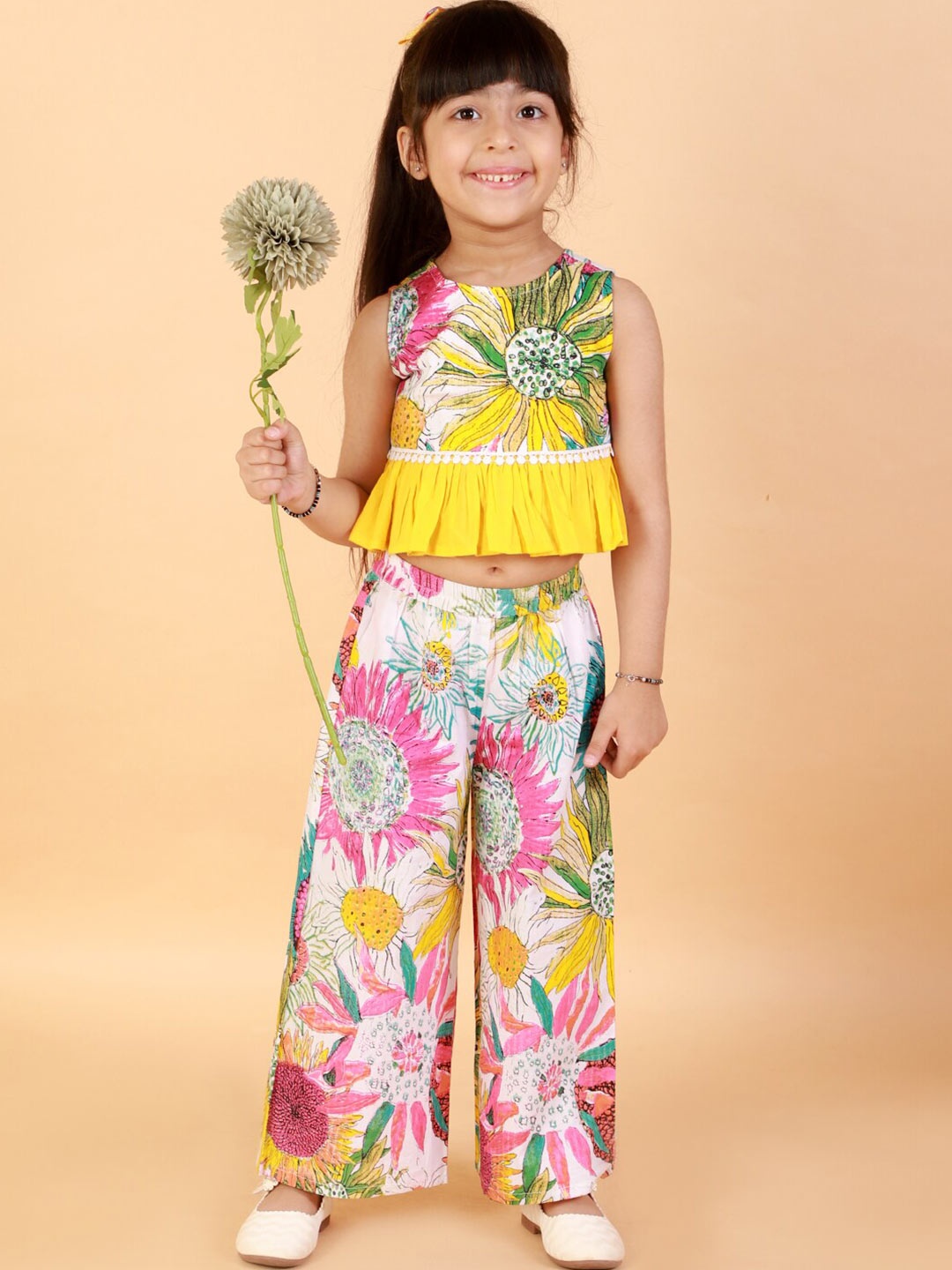 

LIL DRAMA Girls Multicoloured & Multicoloured Printed Top with Trousers, Multi