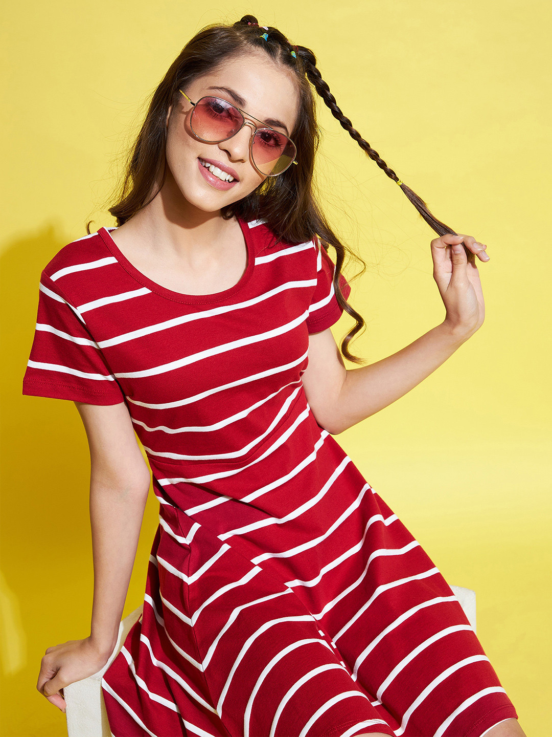 

Noh Voh - SASSAFRAS Kids Maroon & shandy Striped Midi Dress