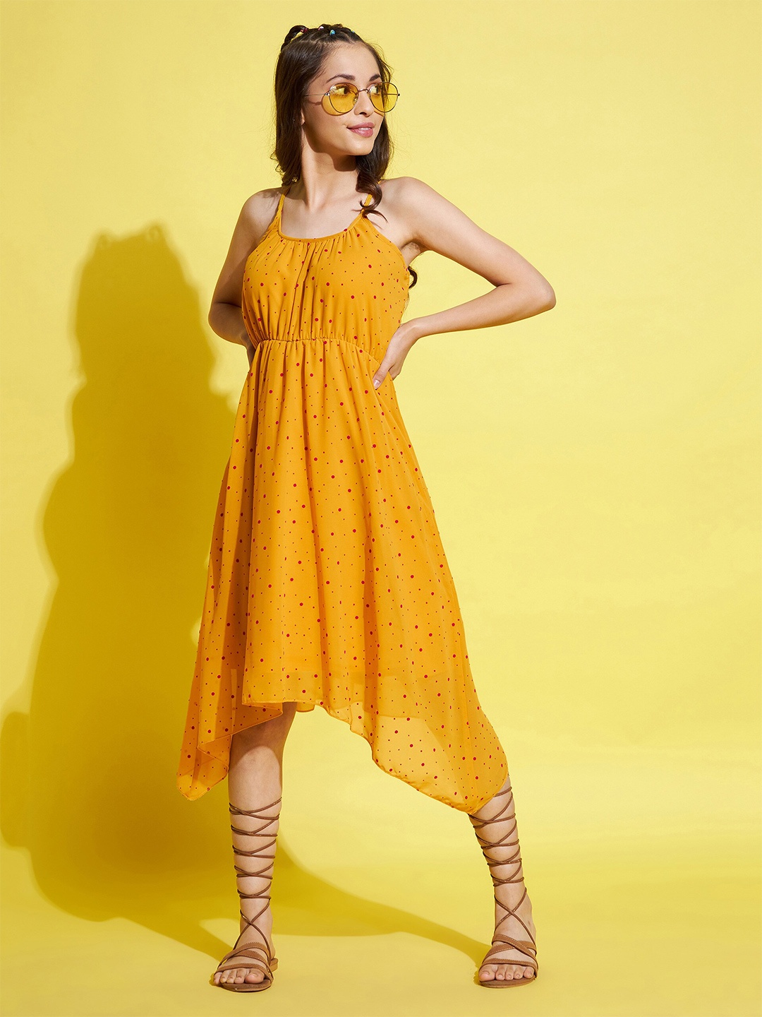 

Noh Voh - SASSAFRAS Kids Mustard Yellow & celosia orange Georgette Midi Dress