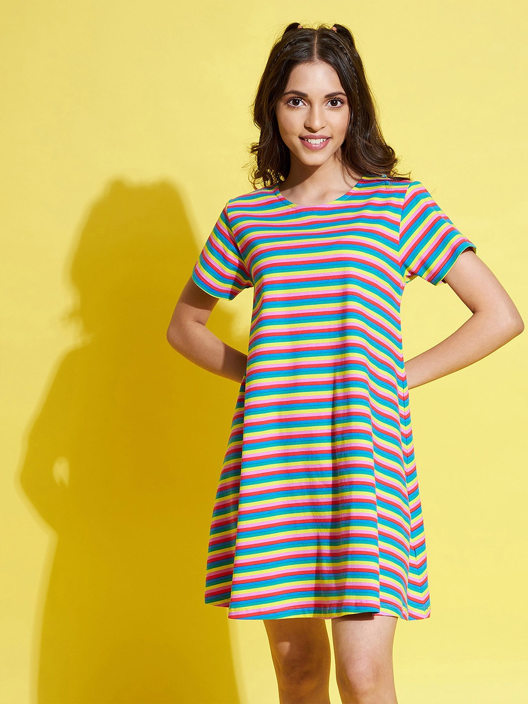 

Noh Voh - SASSAFRAS Kids Multicoloured & citron Striped A-Line Dress, Multi