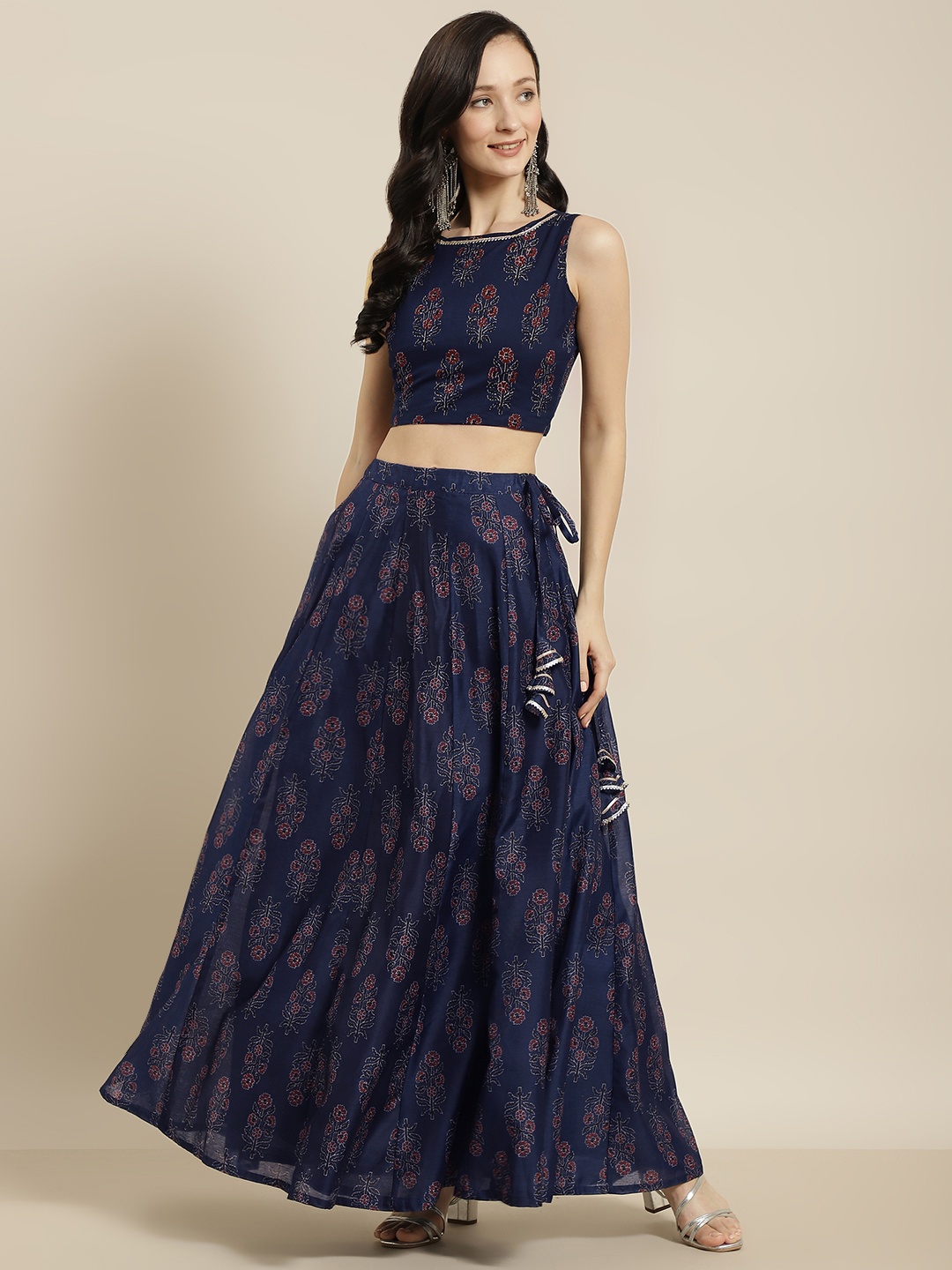 

Shae by SASSAFRAS Navy Blue & Maroon Printed Ready to Wear Lehenga