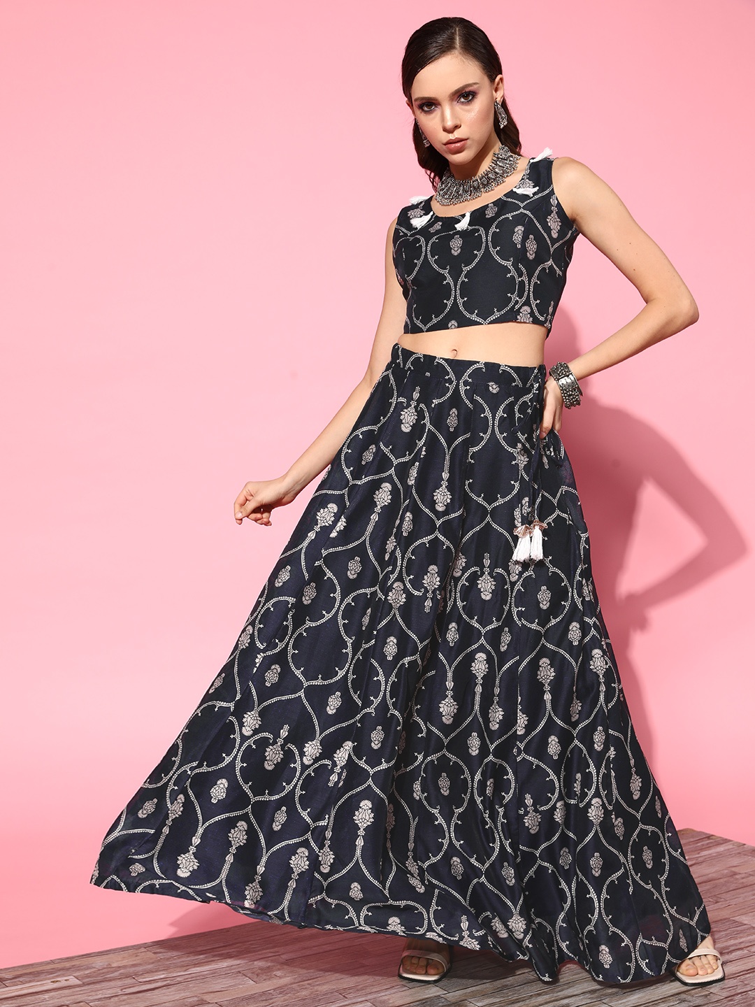 

Shae by SASSAFRAS Blue Printed Ready to Wear Lehenga Choli