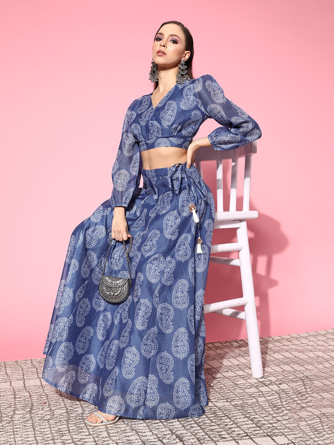 

Shae by SASSAFRAS Blue Printed Ready to Wear Lehenga Choli