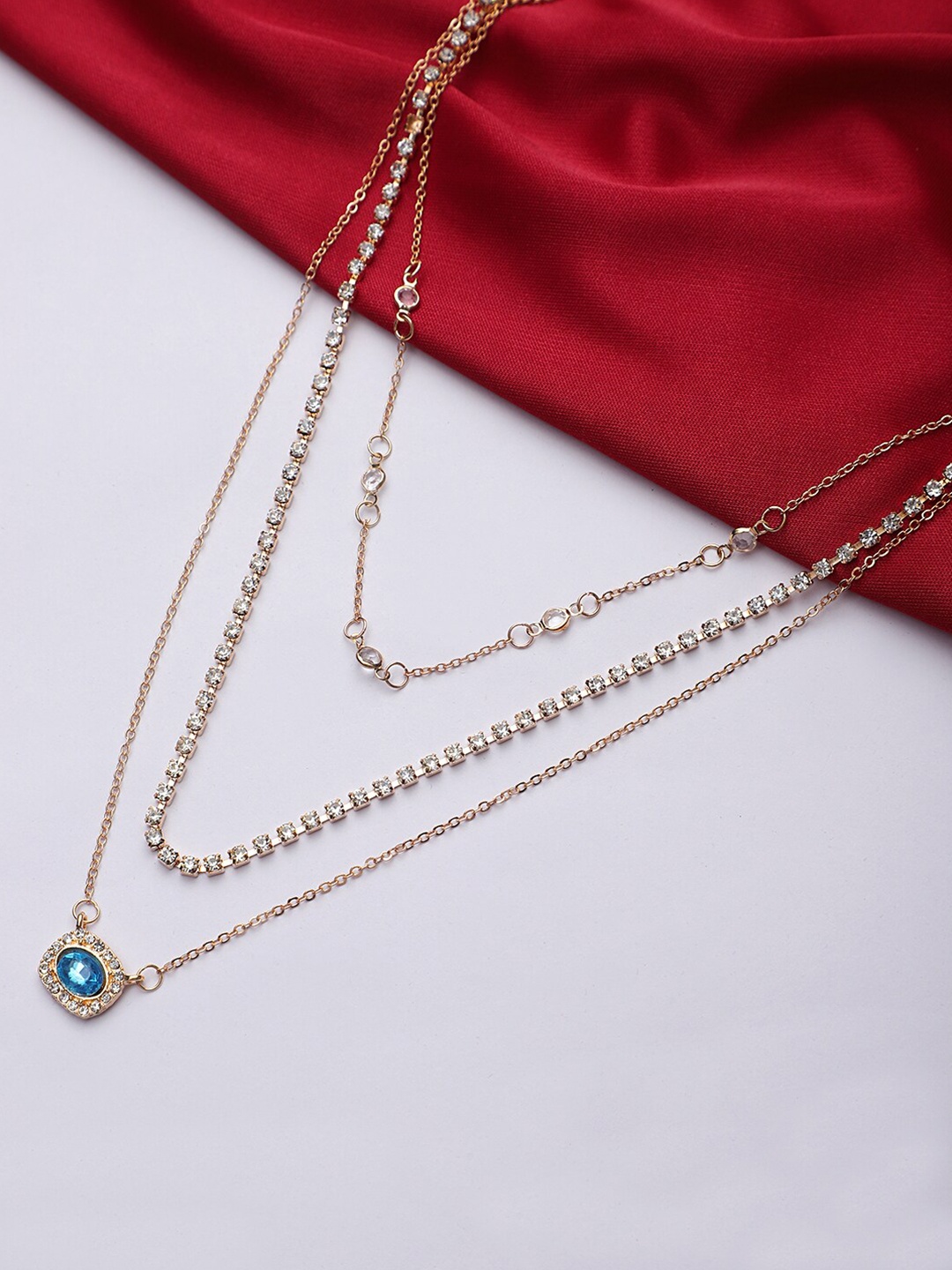

KACY Blue Gold-Plated Stone Studded Layered Necklace