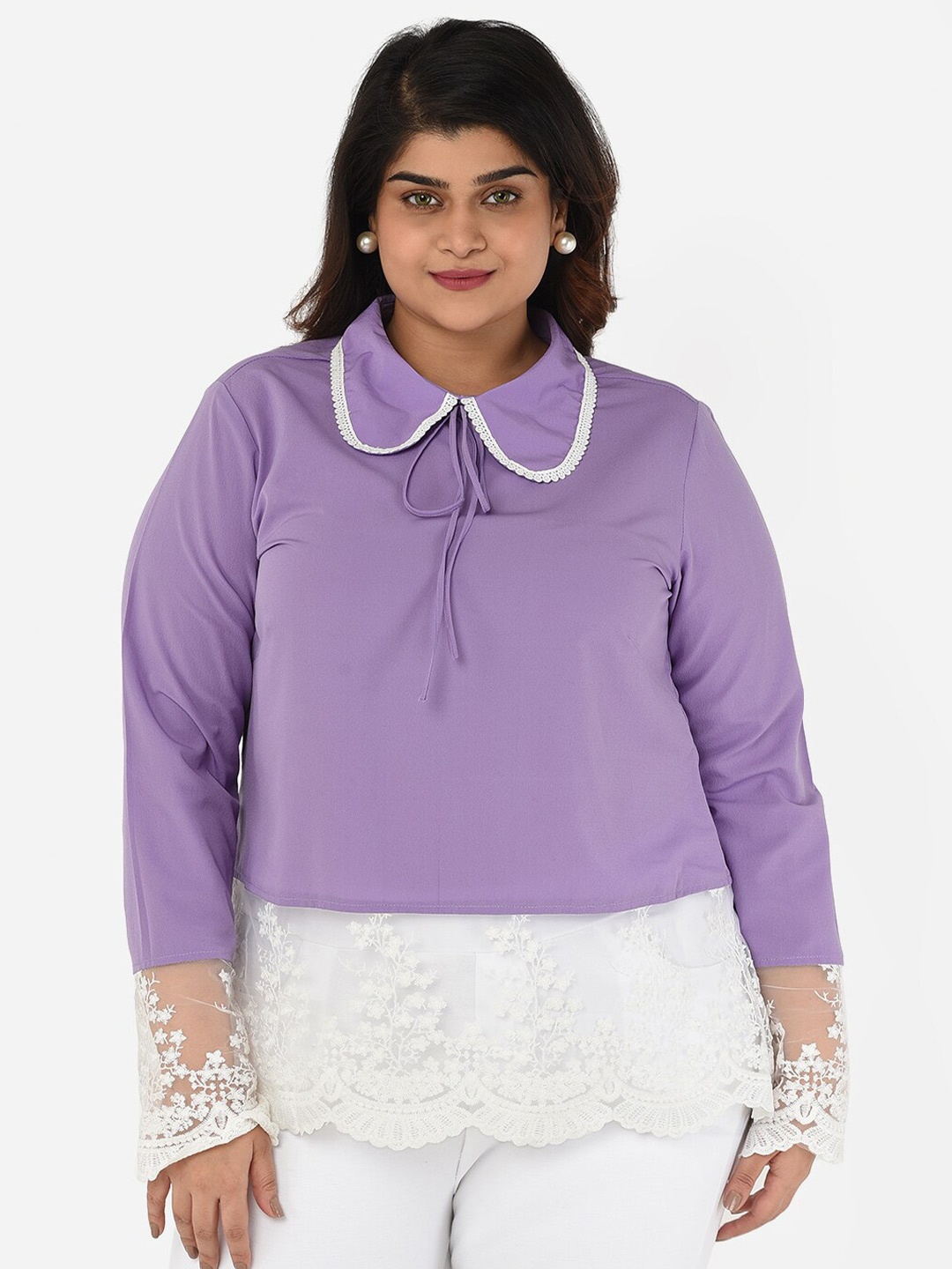 

Curvy Clan Plus Size Lavender Colourblocked Crepe Top
