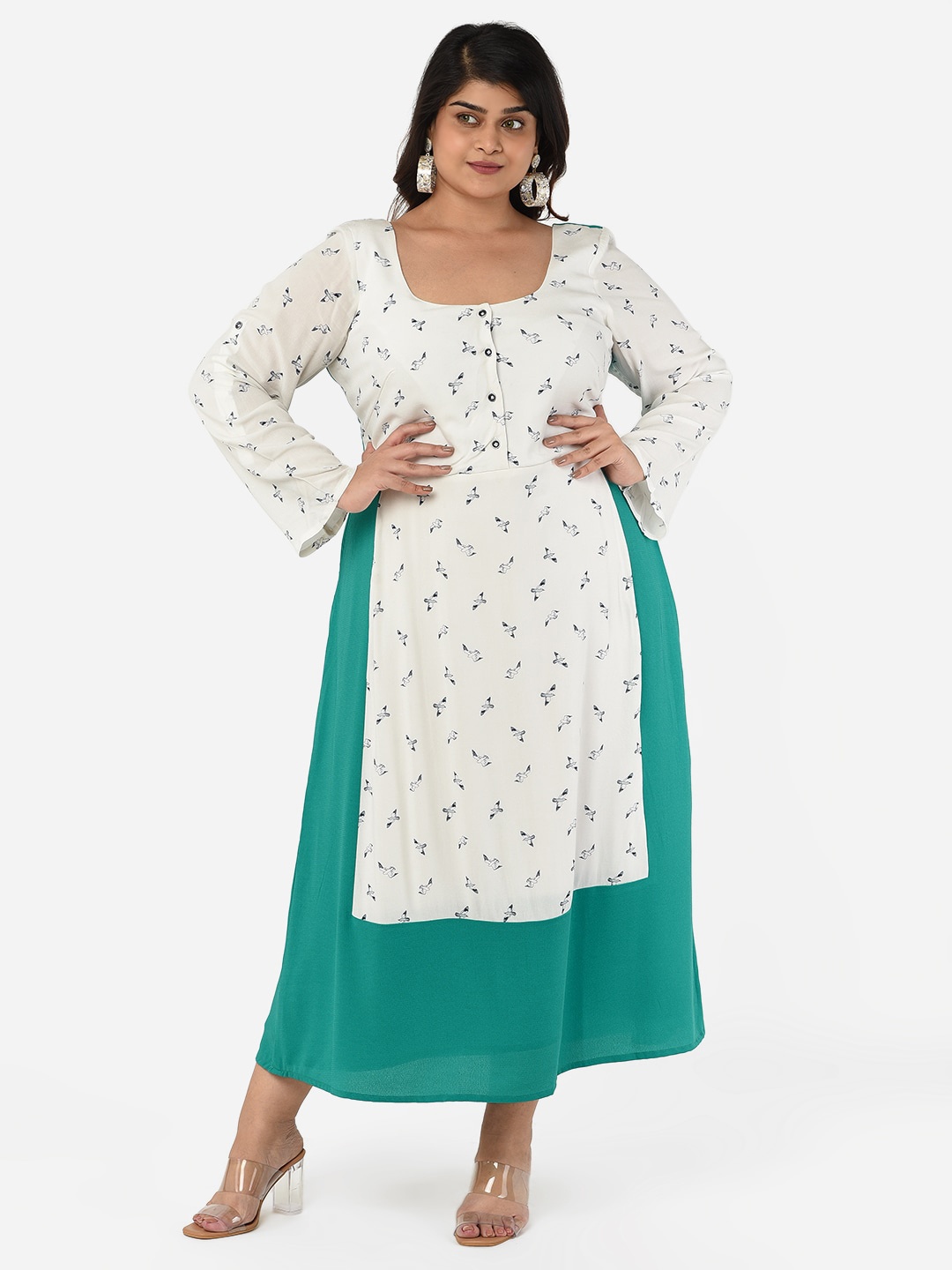

Curvy Clan Plus Size White Floral Crepe Maxi Dress