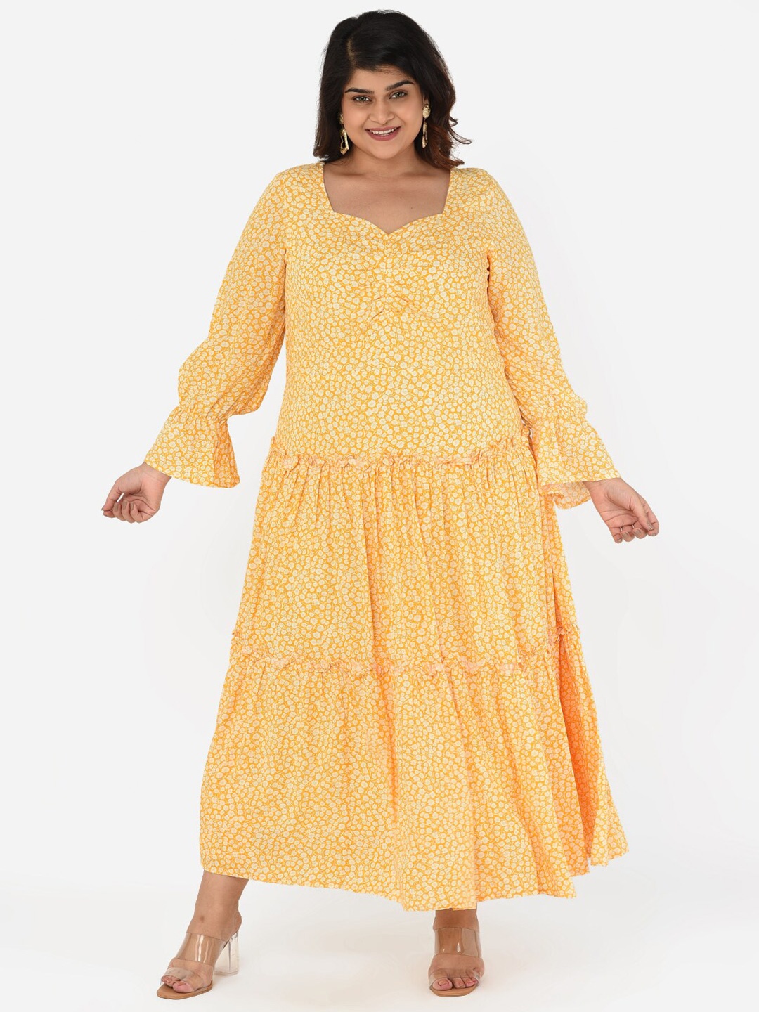 

Curvy Clan Yellow Plus Size Floral Midi Dress