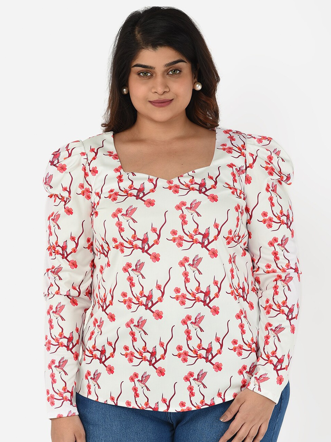 

Curvy Clan Plus Size White Floral Print Top
