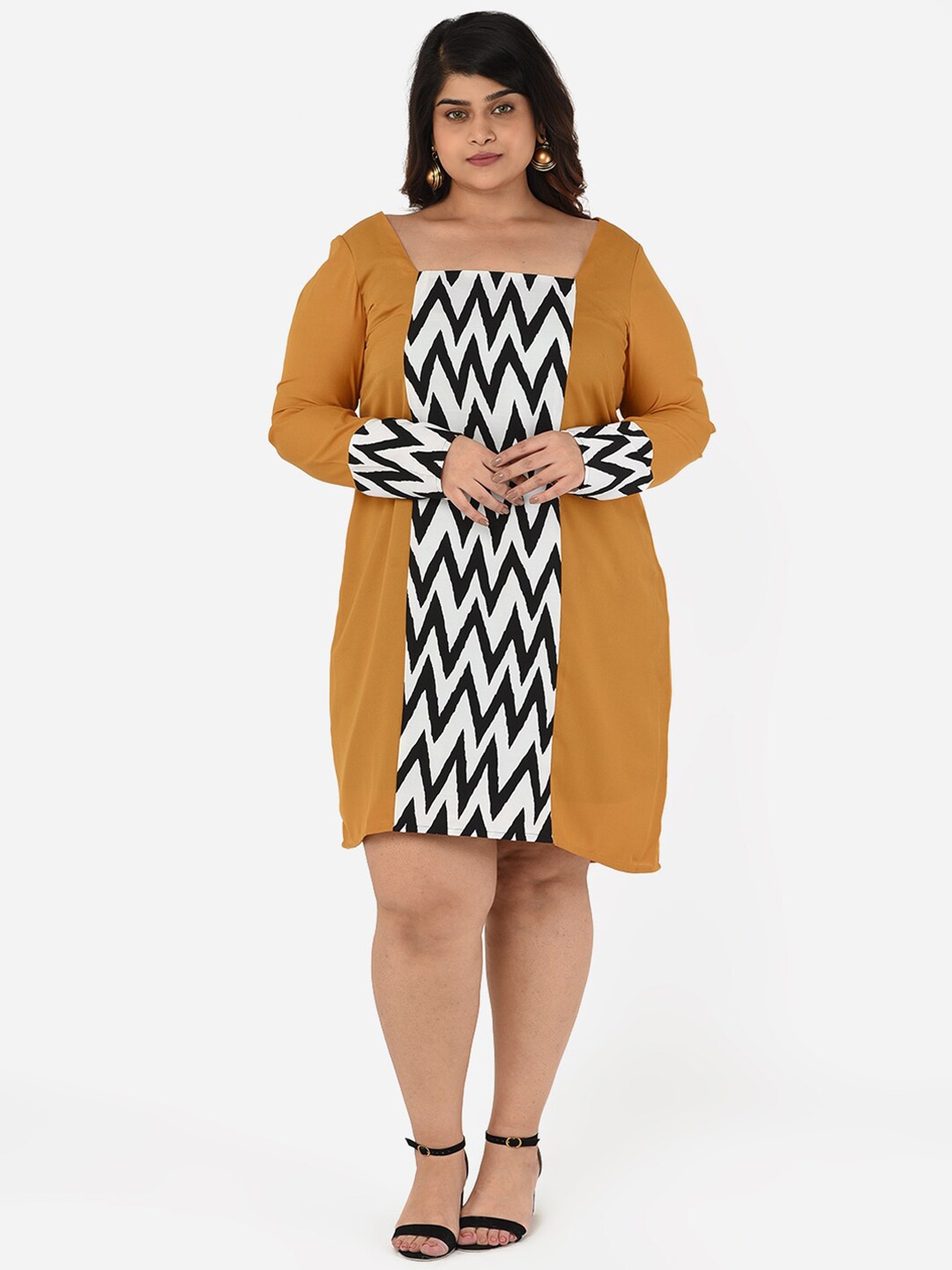 

Curvy Clan Plus Size Orange Crepe A-Line Dress