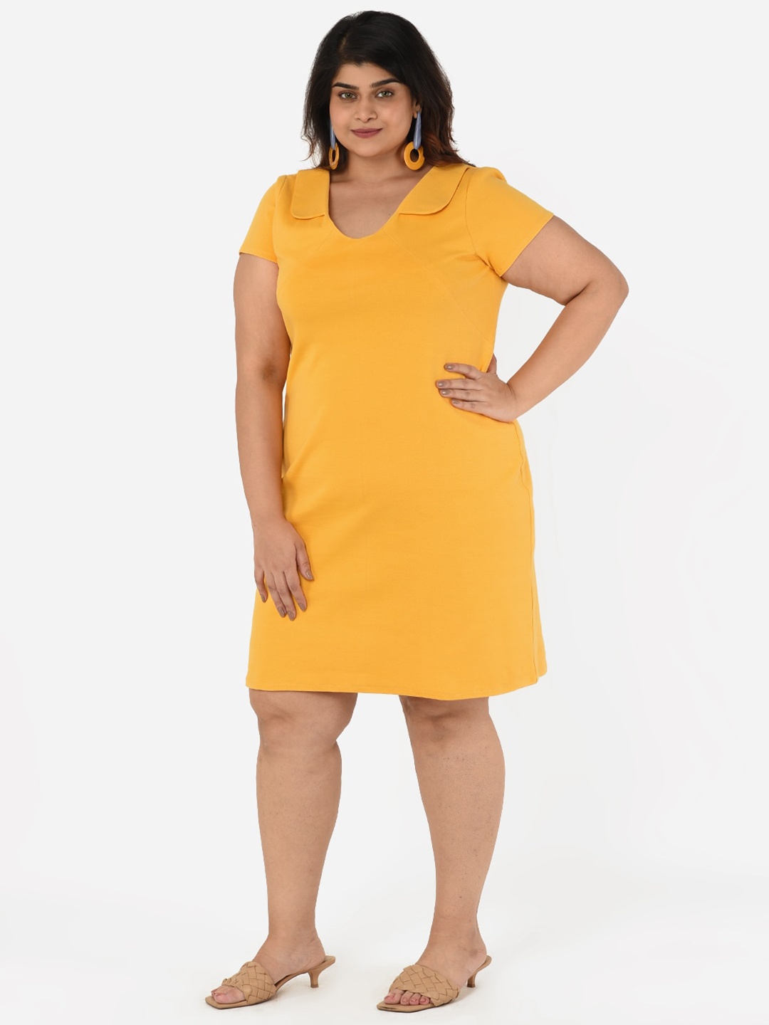 

Curvy Clan Plus Size Yellow A-Line Dress