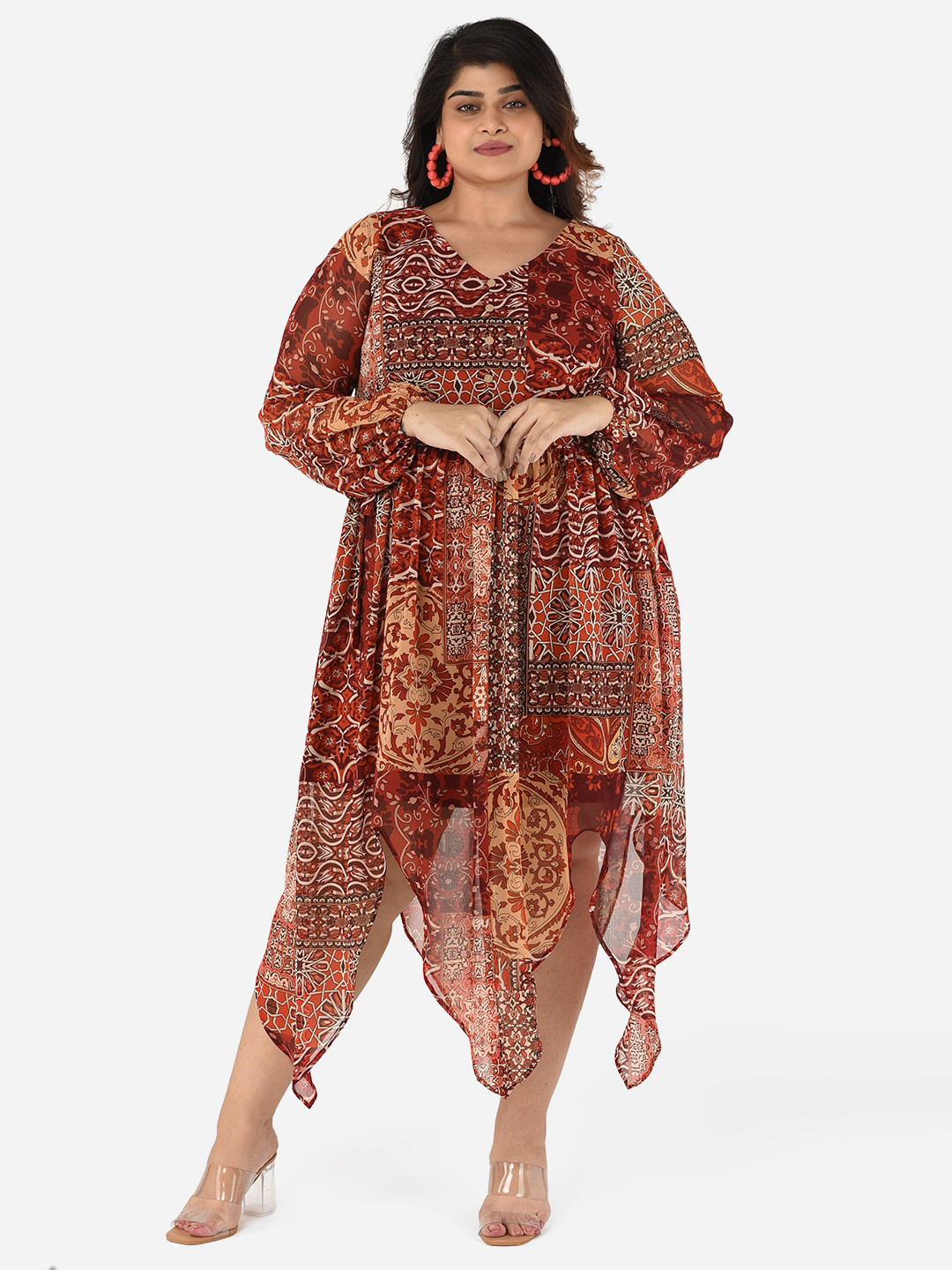 

Curvy Clan Plus Size Red Kaftan Midi Dress