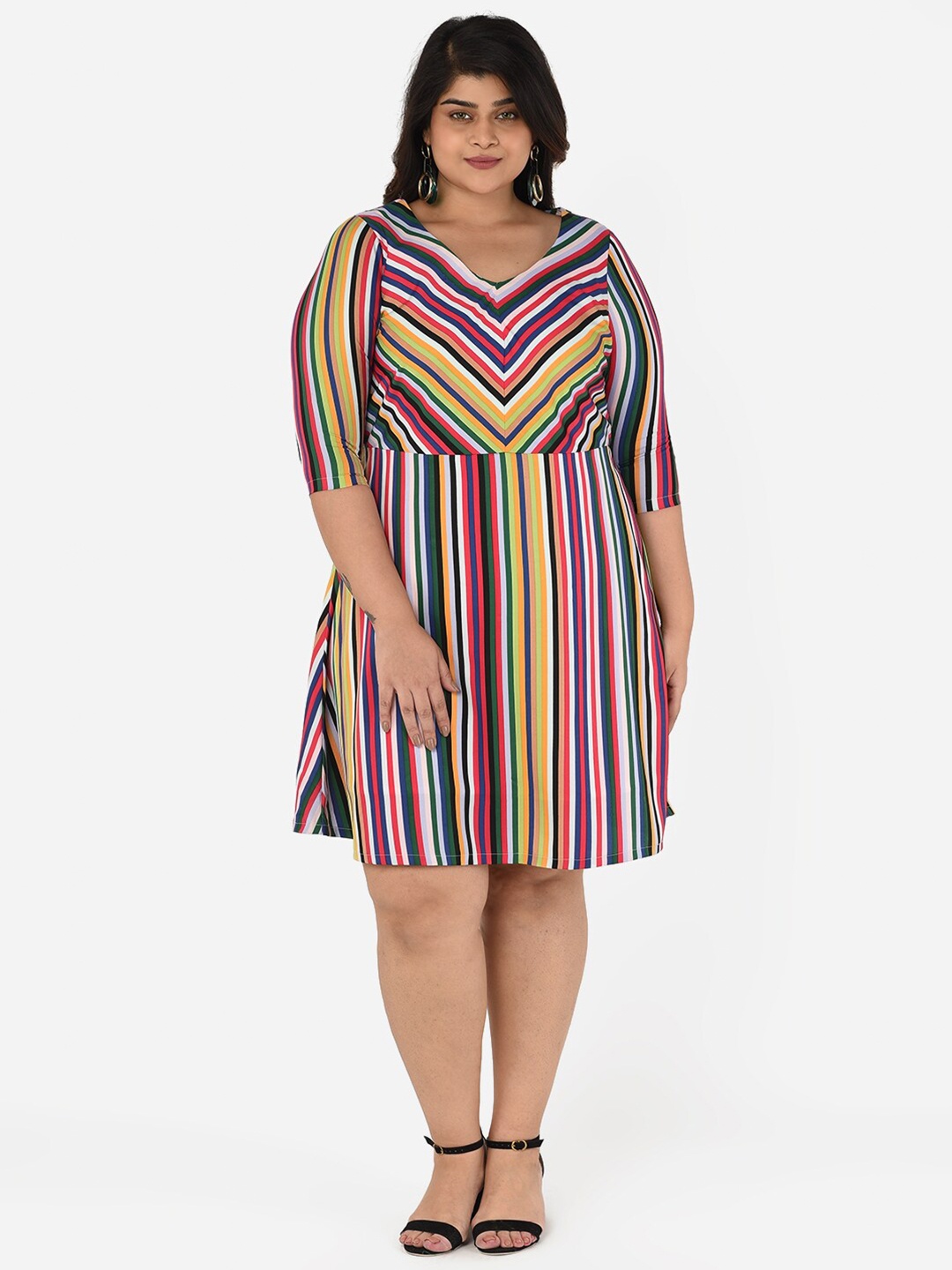 

Curvy Clan Multicoloured Plus Size Striped Crepe Dress, Multi