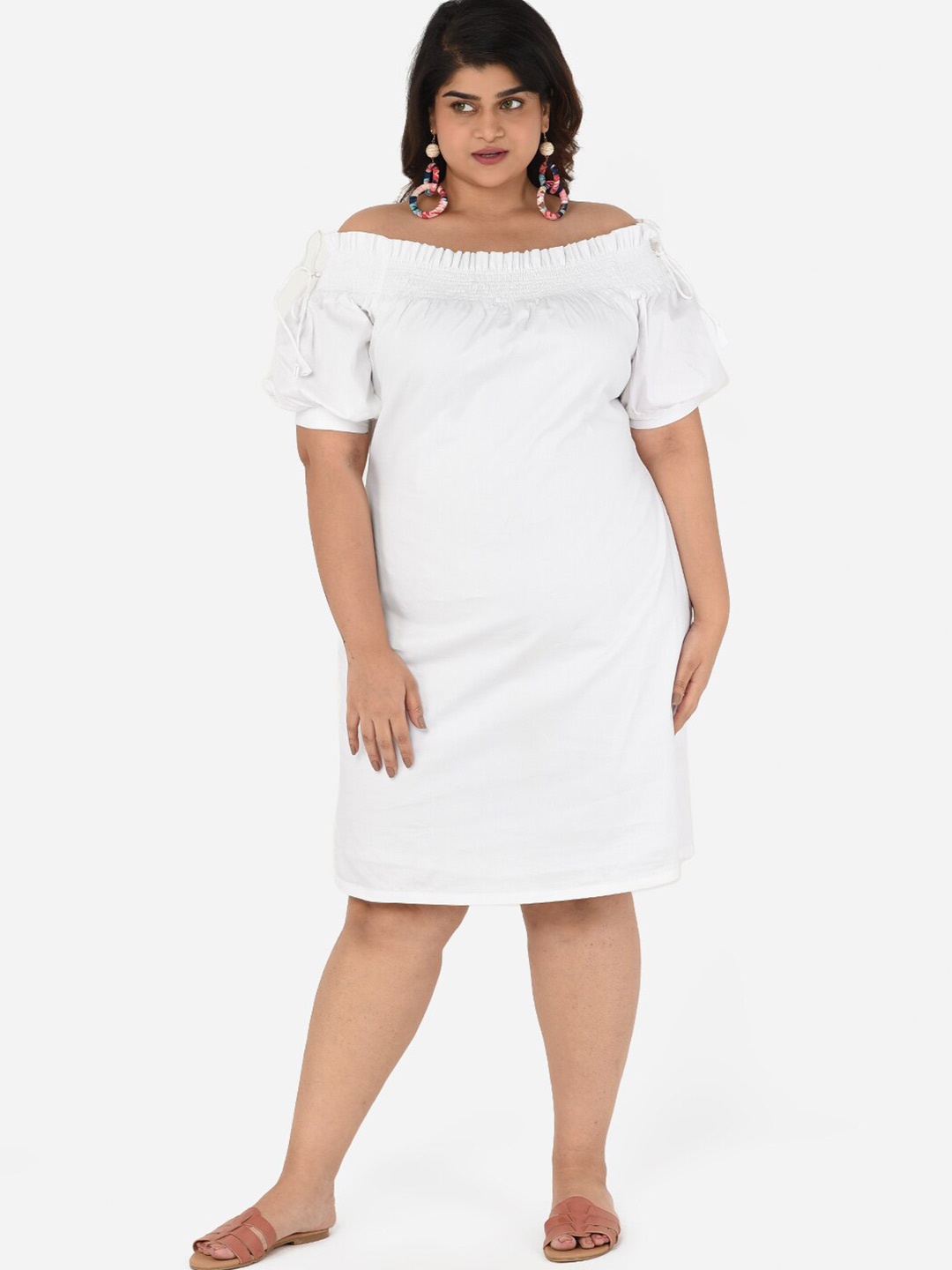 

Curvy Clan White Plus Size Off-shoulder Sheath Dress