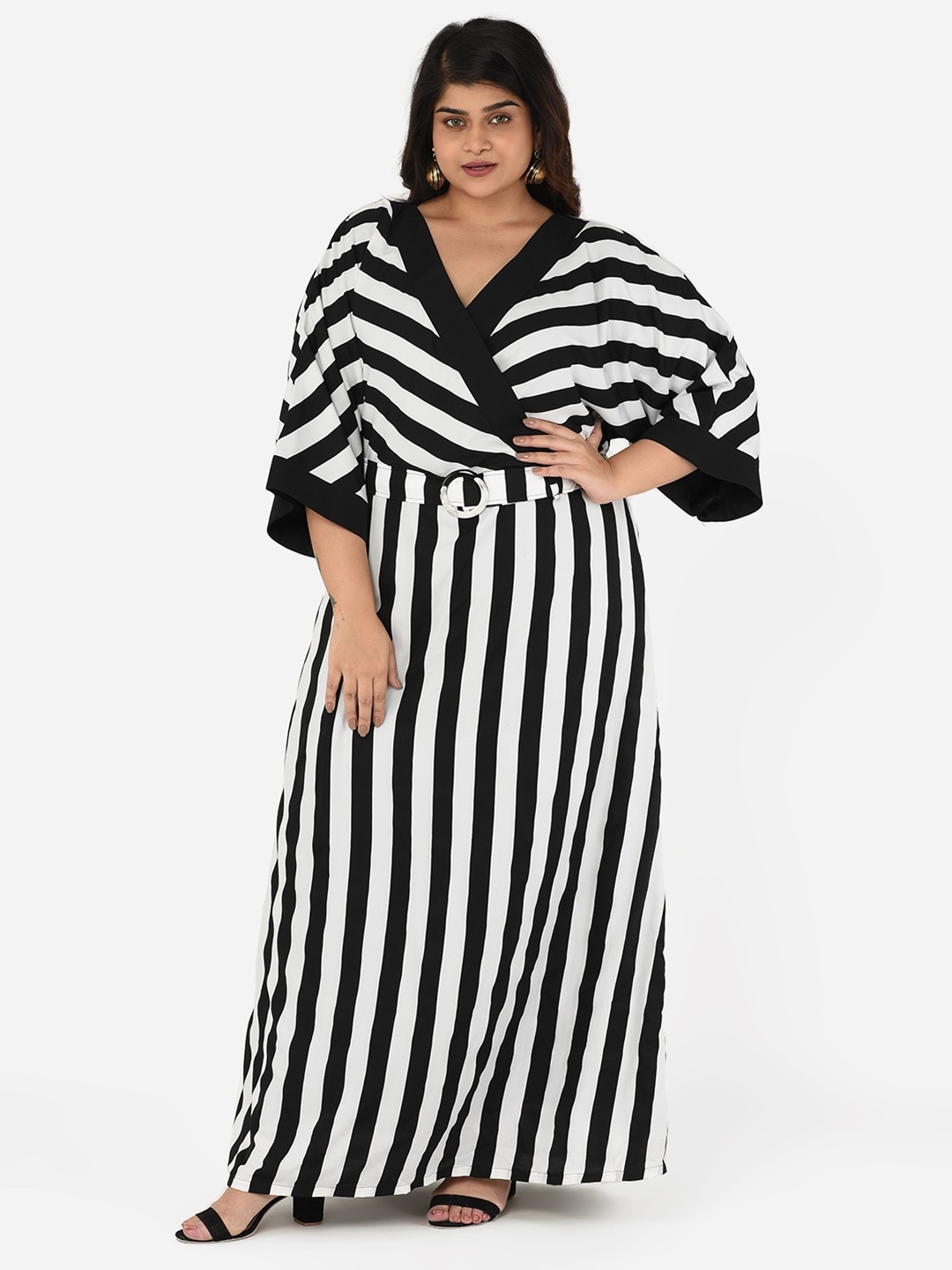

Curvy Clan Plus Size Black Striped Crepe Maxi Dress