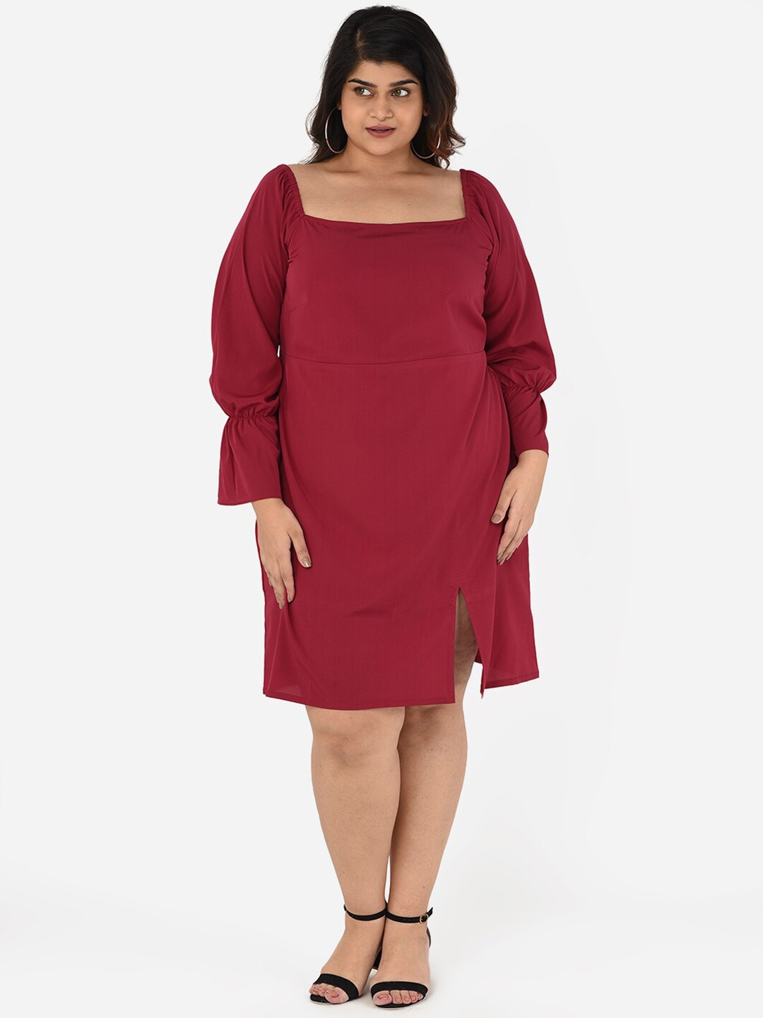 

Curvy Clan Plus Size Maroon Crepe A-Line Dress