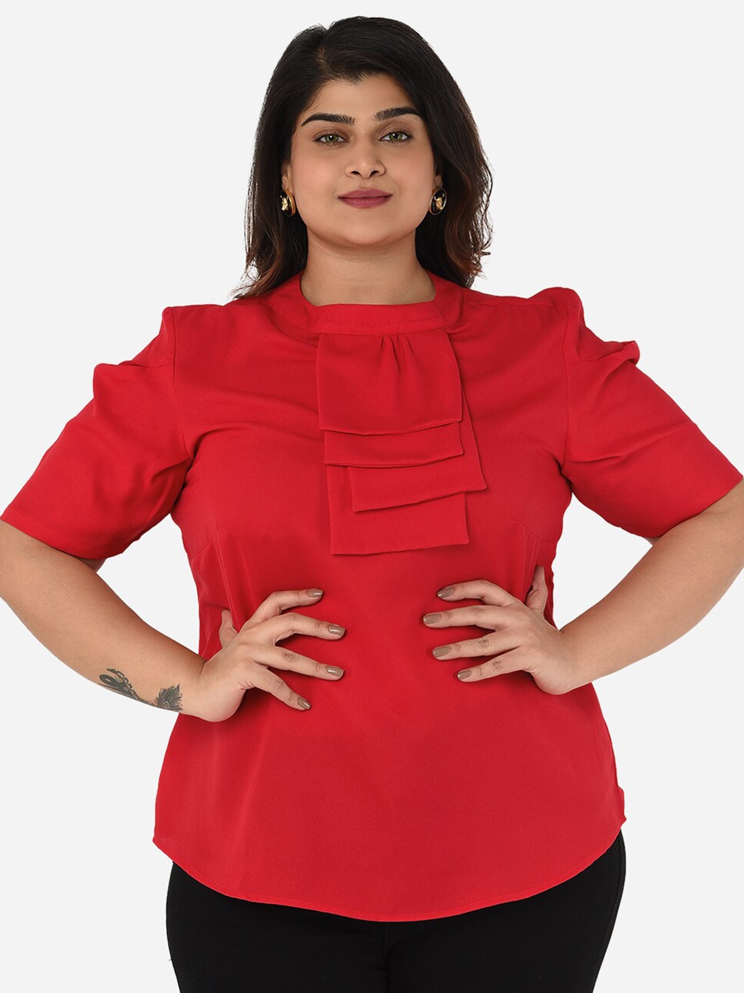 

Curvy Clan Plus Size Red Crepe Top