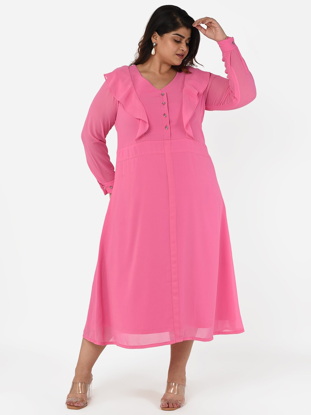 

Curvy Clan Plus Size Pink Crepe A-Line Midi Dress