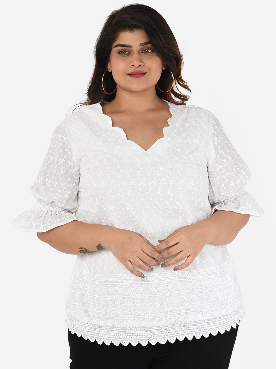 

Curvy Clan White Plus Size Chikankari Top