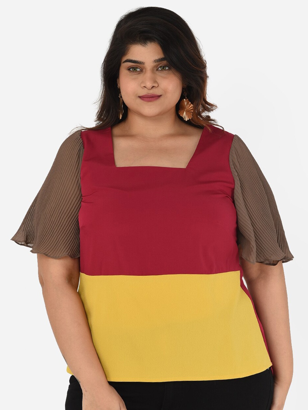 

Curvy Clan Plus Size Multicoloured Colourblocked Crepe Top, Multi
