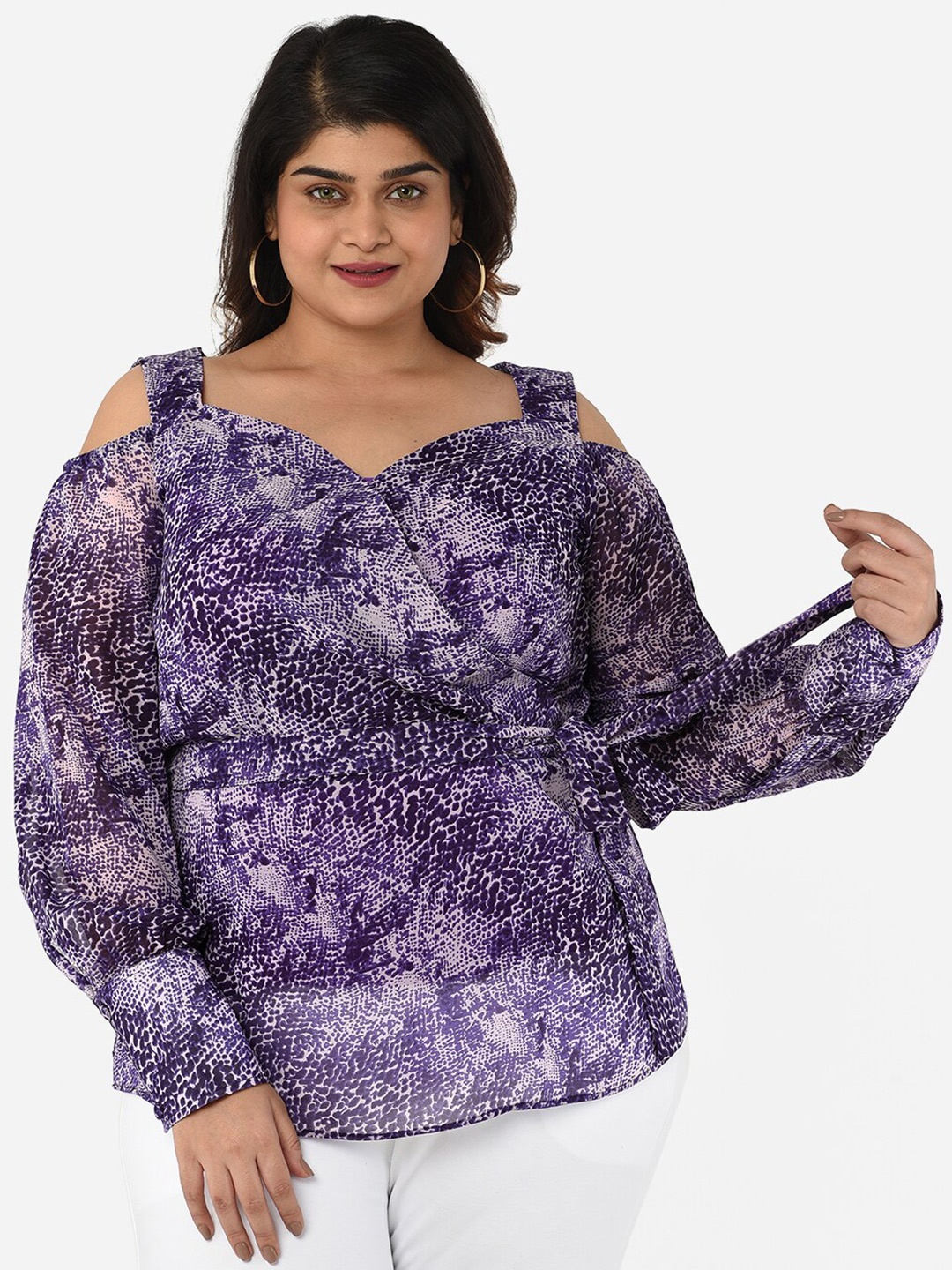 

Curvy Clan Violet Plus Size Snake Print Wrap Top
