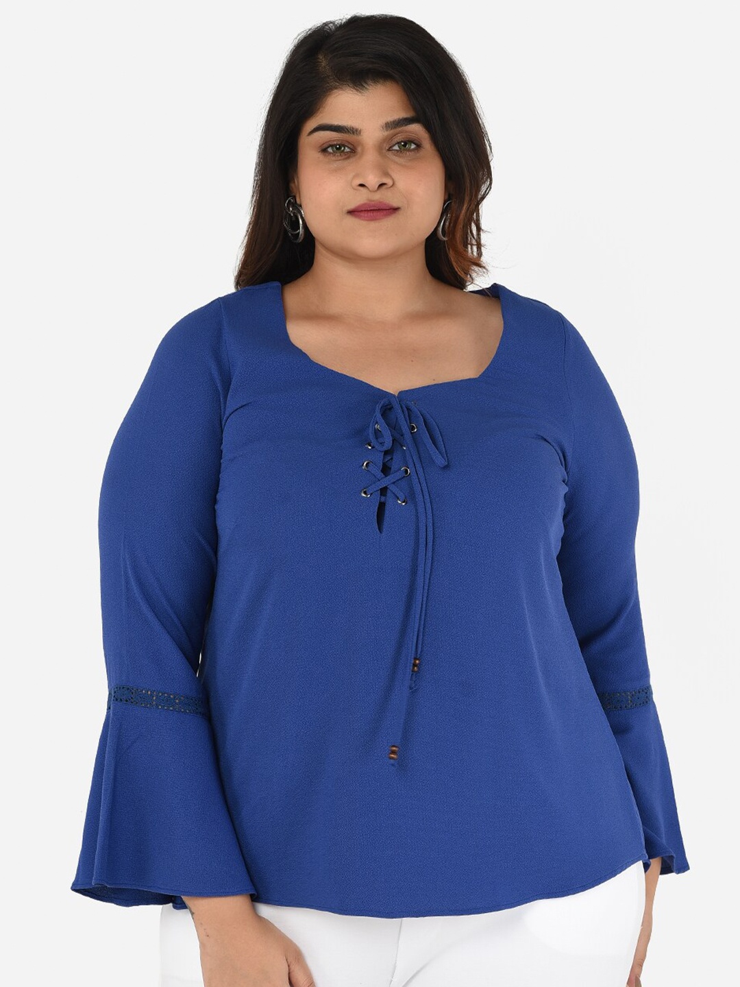 

Curvy Clan Blue Plus Size Tie-Up Neck Crepe Top
