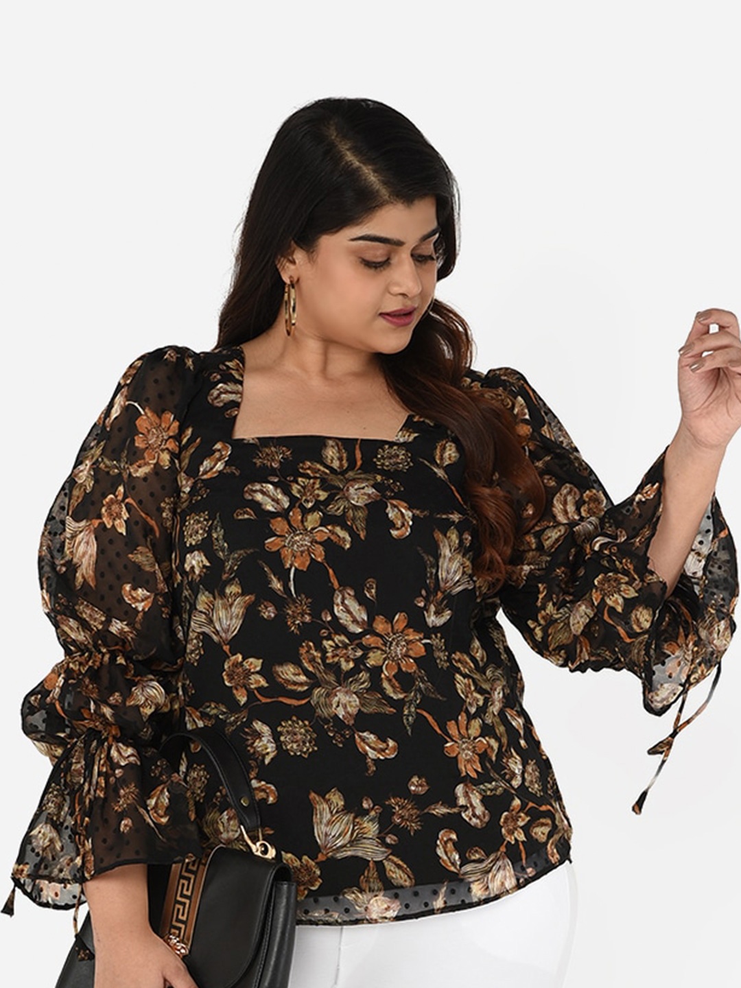 

Curvy Clan Black Plus Size Floral Crepe Top